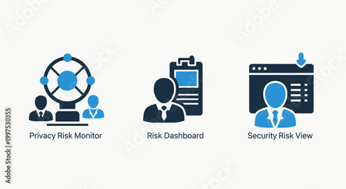 Icons for privacy risk monitoring risk dashboard security hr view in human resources monitoring dashboard security resources management information analysis analytics technology