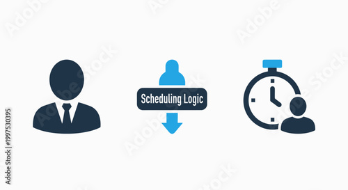 Icons illustrating personnel scheduling logic time management with stopwatch human resources user interface app design web design flat design graphic resources personnel scheduling management