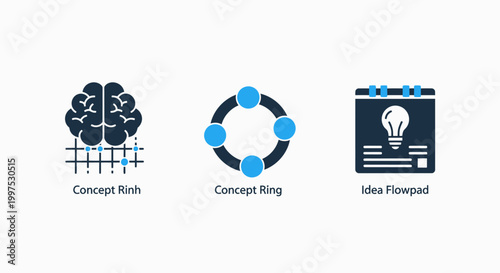 Concept brainstorming idea connection idea generation icons with flat design white background thinking process brainstorming creativity innovation thinking cognition connection teamwork