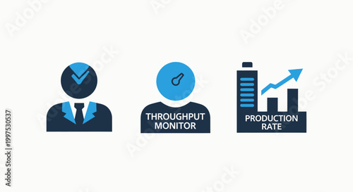 Employee profile throughput monitor production rate icons with flat design human resources employee throughput production business performance analytics management industry efficiency