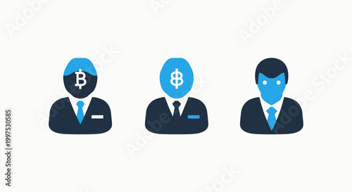 Cryptocurrency business concept icons bitcoin and dollar symbols on human silhouettes digital currency cryptocurrency business investment currency exchange blockchain technology decentralize