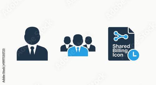 Icons showing a single person a group of people a document representing shared billing document business management collaboration communication individual information application