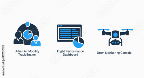 Icons for urban mobility high-performance dashboard drone monitoring with smart city dashboard monitoring analytics performance technology business strategy illustration collection interface