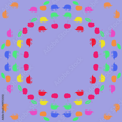 Stylized colored hedgehogs. Hand drawn.