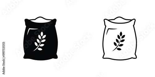 Minimal Flour Sack Icons with Wheat Ear, Organic Grain Storage & Agriculture Vector Set