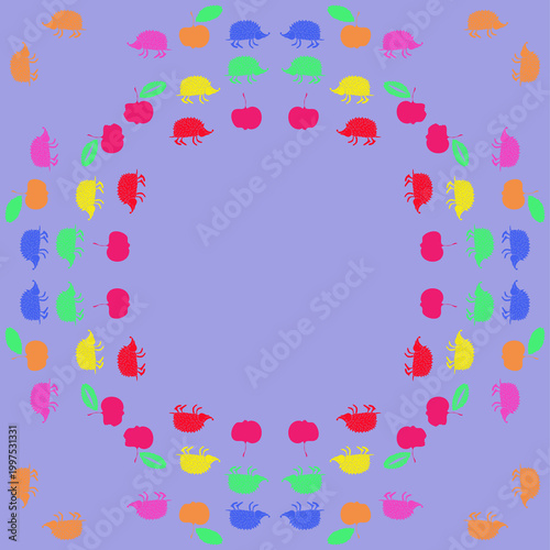 Stylized colored hedgehogs. Hand drawn.