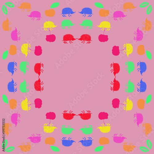 Decorative   colored hedgehogs. Hand drawn.