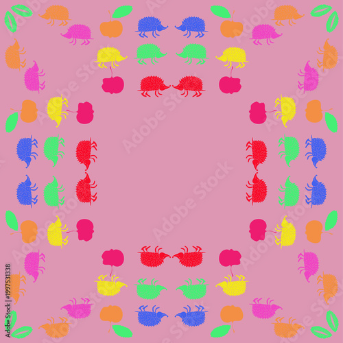 Decorative   colored hedgehogs. Hand drawn.