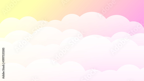 空と重なる雲のシンプルなグラデーション背景イラスト　ピンク