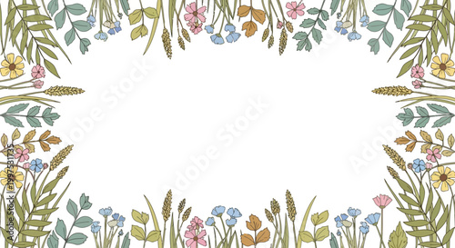 floral border frame with colorful flowers and leaves vector illustration