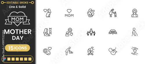 Mother’s Day Icon Set – Love, Family, Mom and Celebration Symbols