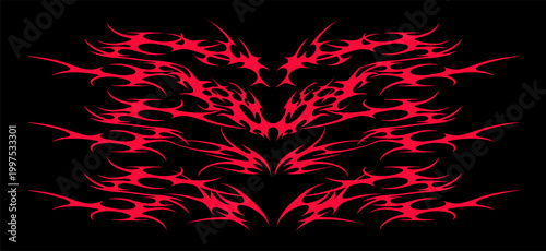 Neo tribal heart tattoo shapes. Symmetrical sharp wings and flame elements. Vector collection