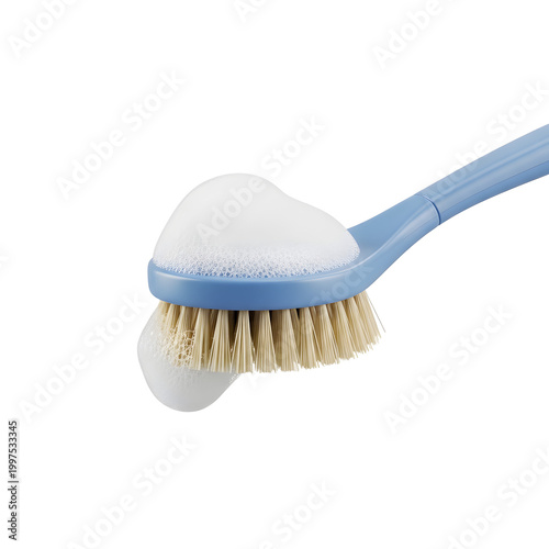 Toothbrush with white toothpaste bristles.
