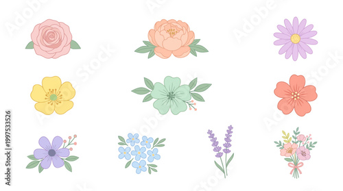 Vintage vector collection of pink roses and floral leaves featuring a romantic heart frame pattern for a wedding bouquet or Valentine card design
