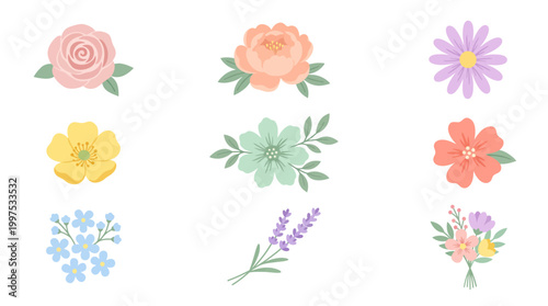 Pink watercolor rose floral bouquet and green leaves set for elegant wedding invitation or Valentine's Day card design element