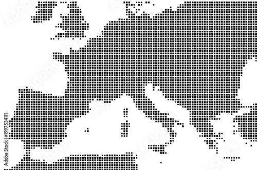 Abstract map of Southern Europe showing the earth with a pattern of black squares