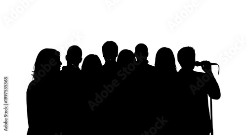 Silhouette of a group of singers or choir ensemble on white background