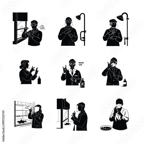 Biotechnology Lab Workers Handling Organic Samples Silhouettes Dna Research and Analysis Vector Set