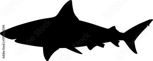 Black silhouette shark swimming on flat vector isolated on white background
