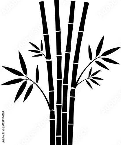 Minimalist black bamboo plant silhouette isolated on white background
