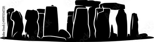 Minimalist black silhouette of Stonehenge monument icon symbol isolated on white background
