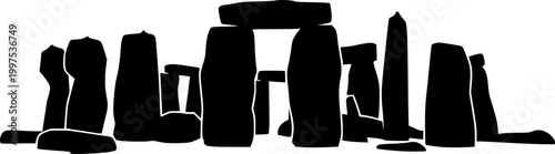 Minimalist black silhouette of Stonehenge monument icon symbol isolated on white background
