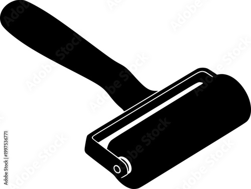 Black silhouette of a brayer roller with handle isolated on white background

