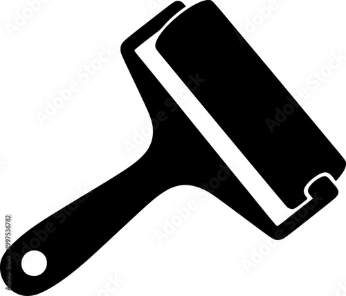 Black silhouette of a brayer roller with handle isolated on white background

