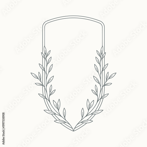Vertical laurel crest symbol with elongated branches in simple outline style