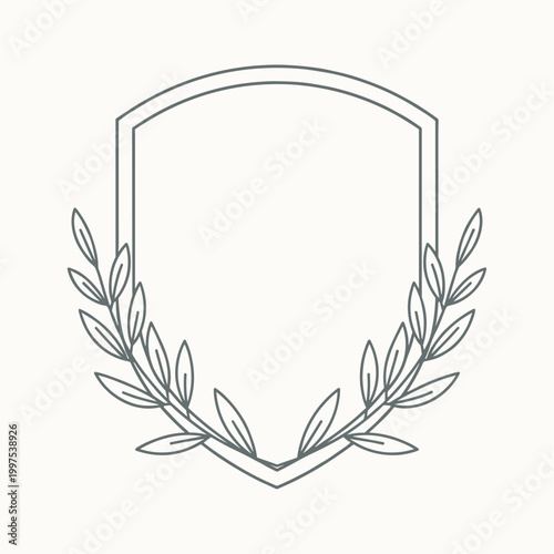 Laurel wreath crest with dense botanical leaves clean line style