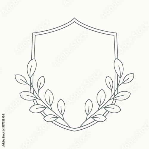 Minimal laurel branch symbol with geometric vertical composition clean line design