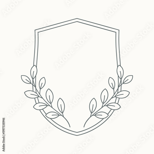 Minimal laurel branch symbol with geometric vertical composition clean line design