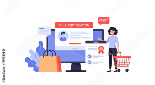 Woman Acquiring Online Skill Certification and Professional Development Through E-commerce. Digital Learning for Career Growth & Workforce Readiness Concept.