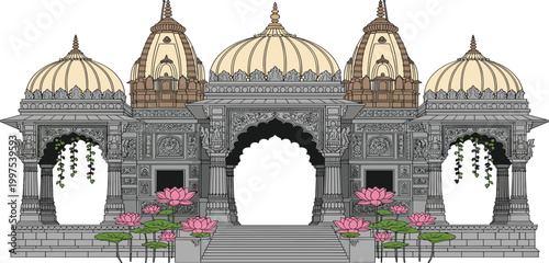 Photos Intricate Hindu Temple Vector Illustration Featuring Traditional Indian Architec