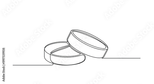 Simple continuous one line drawing of two medical pill tablets isolated on white background for healthcare and pharmacy concept.