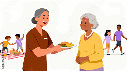 A brightly colored, minimalist illustration depicts a picnic setup, evoking a sense of relaxation and carefree summer days. Ideal for blog posts, webs