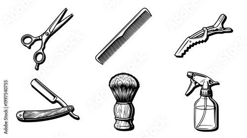 Classic barber shop tools vector illustration set design