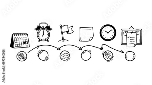 Hand drawn vector illustration of a strategic business process timeline