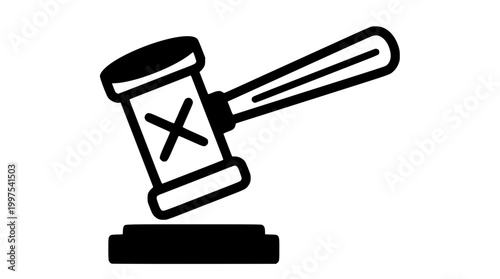 Minimalist vector illustration of a gavel with an x mark
