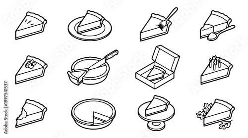 Minimalist vector illustration set of various delicious pie slices