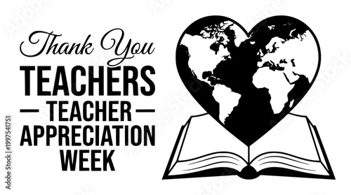 Black and white vector illustration for teacher appreciation week celebration