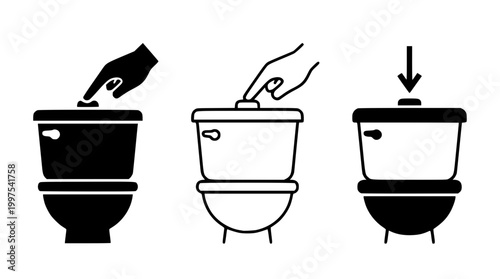 Vector graphic illustration showing how to flush a toilet