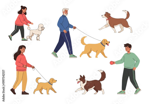 Dog Walking People Lifestyle - CAD Illustration