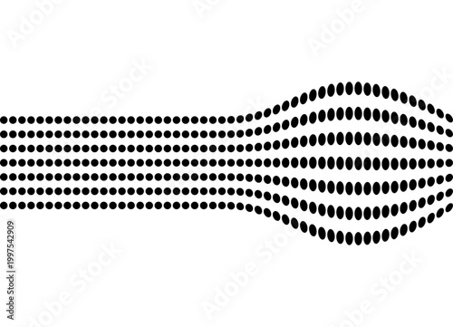 Abstract vector stripe, volumetric ball of lines from black circles on a white background. Modern wavy pattern. Design element. Trendy vector background for covers, advertising, packaging. Technologic