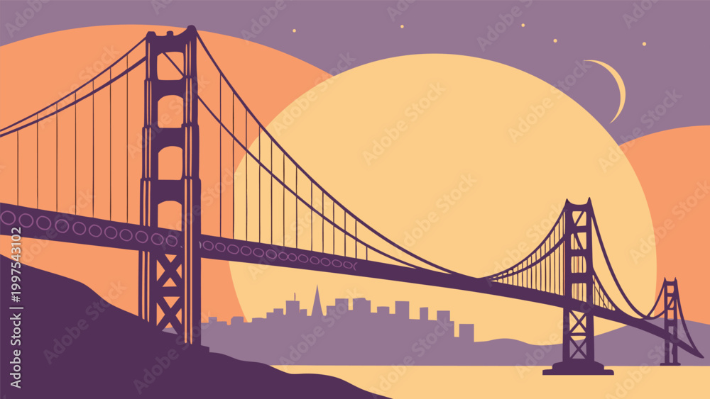 Fototapeta premium Golden Gate Bridge skyline at sunset gradient