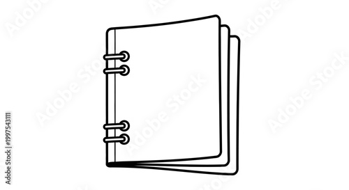 Open blank binder with rings and pages, simple line art illustration