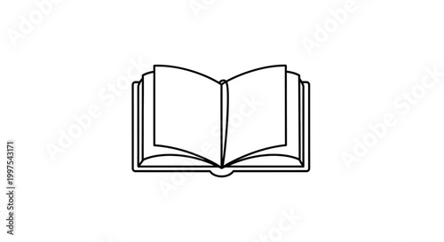 Open Book Icon Simple Line Drawing, Vector Graphic