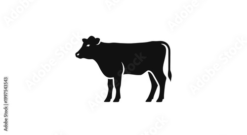 Black Cow Silhouette Icon on White Background - Livestock Animal Symbol