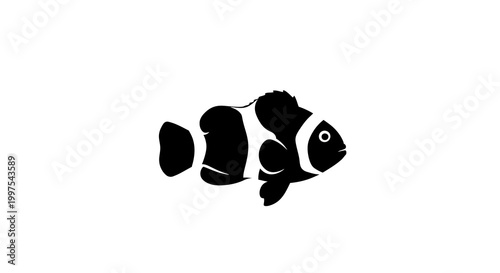 Clownfish Silhouette Black and White Simple Graphic Icon