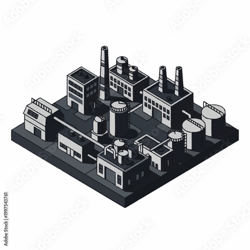 Industrial Factory Complex Isometric View Illustration.
